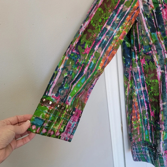 Soft Surroundings Mosaic Tunic Artsy Embroidery Tie Dye Jade Multi Womens Sz S - Picture 4 of 12